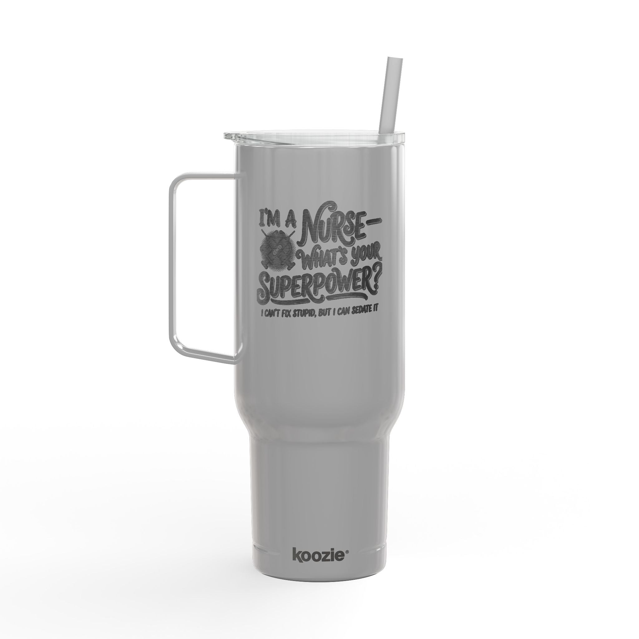 Koozie Brand 40oz Engraved Tumbler- Insulated Stainless Steel with handle, lid and straw