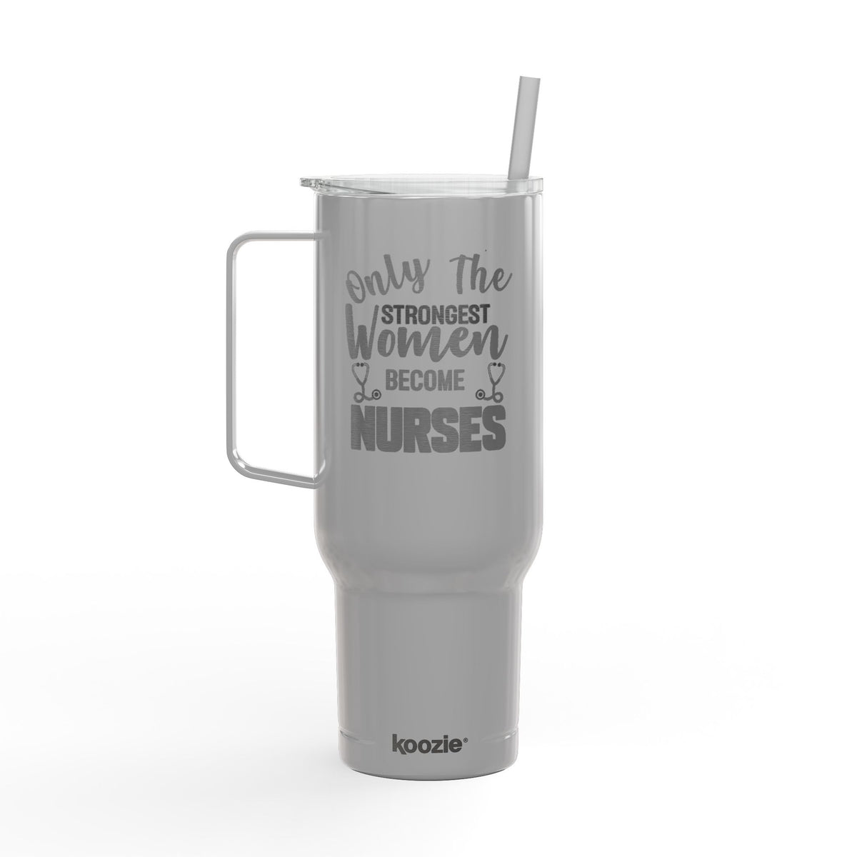 Koozie 40oz Engraved Tumbler- Insulated, Stainless Steel with handle, lid and straw