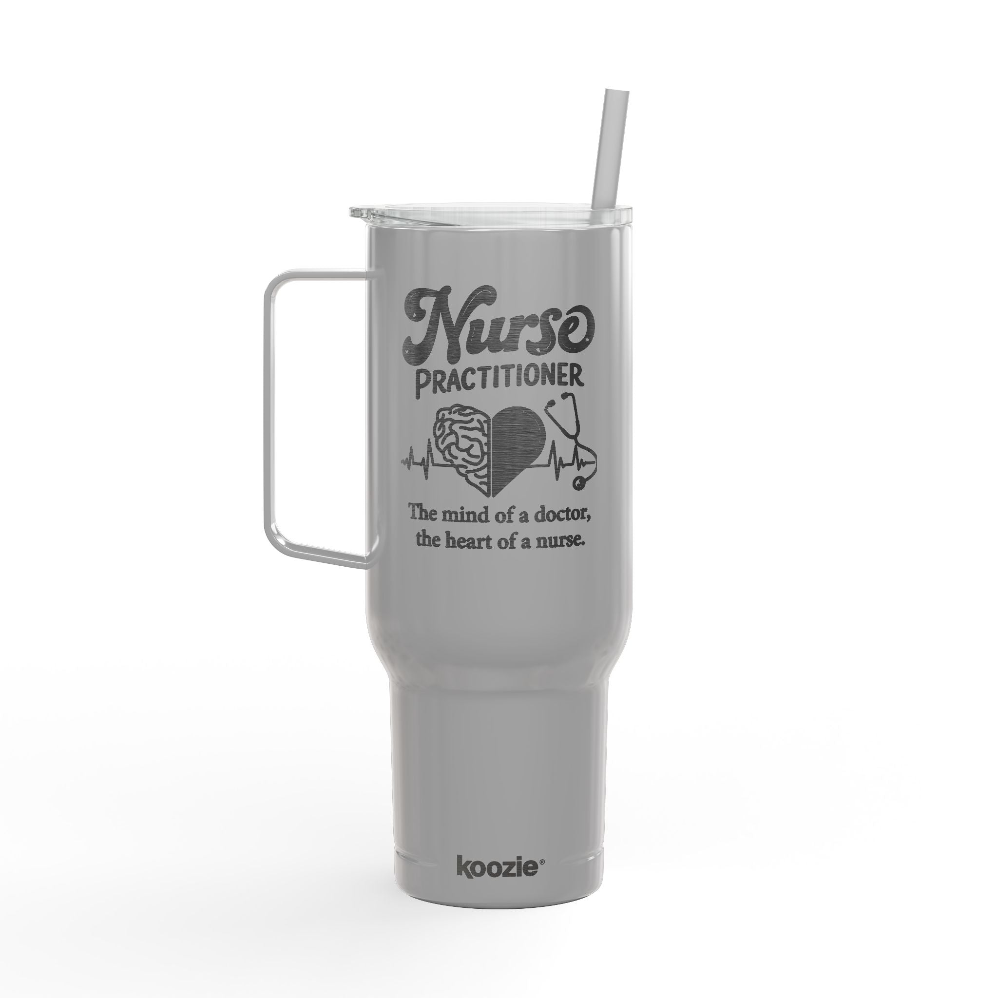 Koozie 40 oz. Stainless Steel Engraved Tumbler with lid, handle and straw