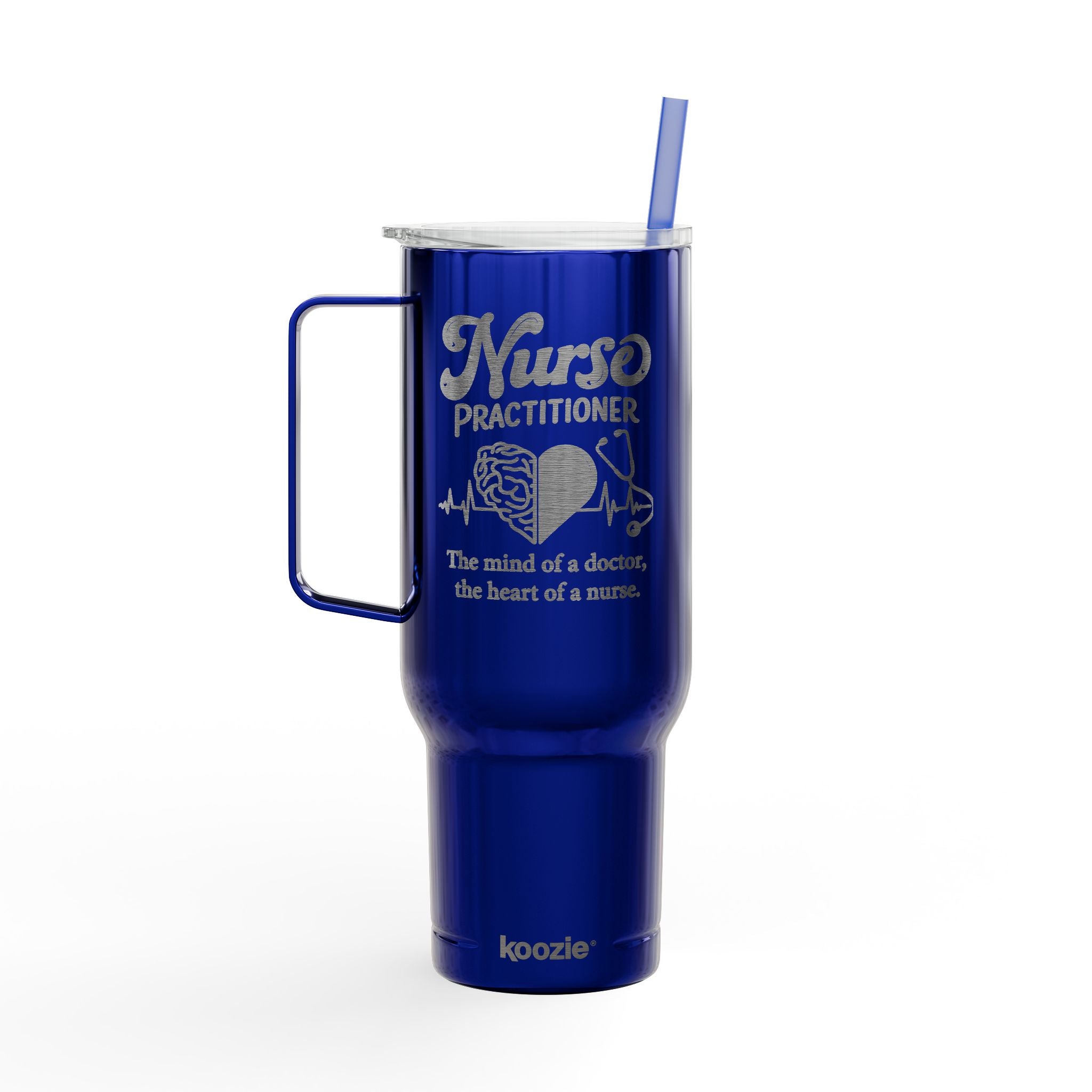 Koozie 40 oz. Stainless Steel Engraved Tumbler with lid, handle and straw