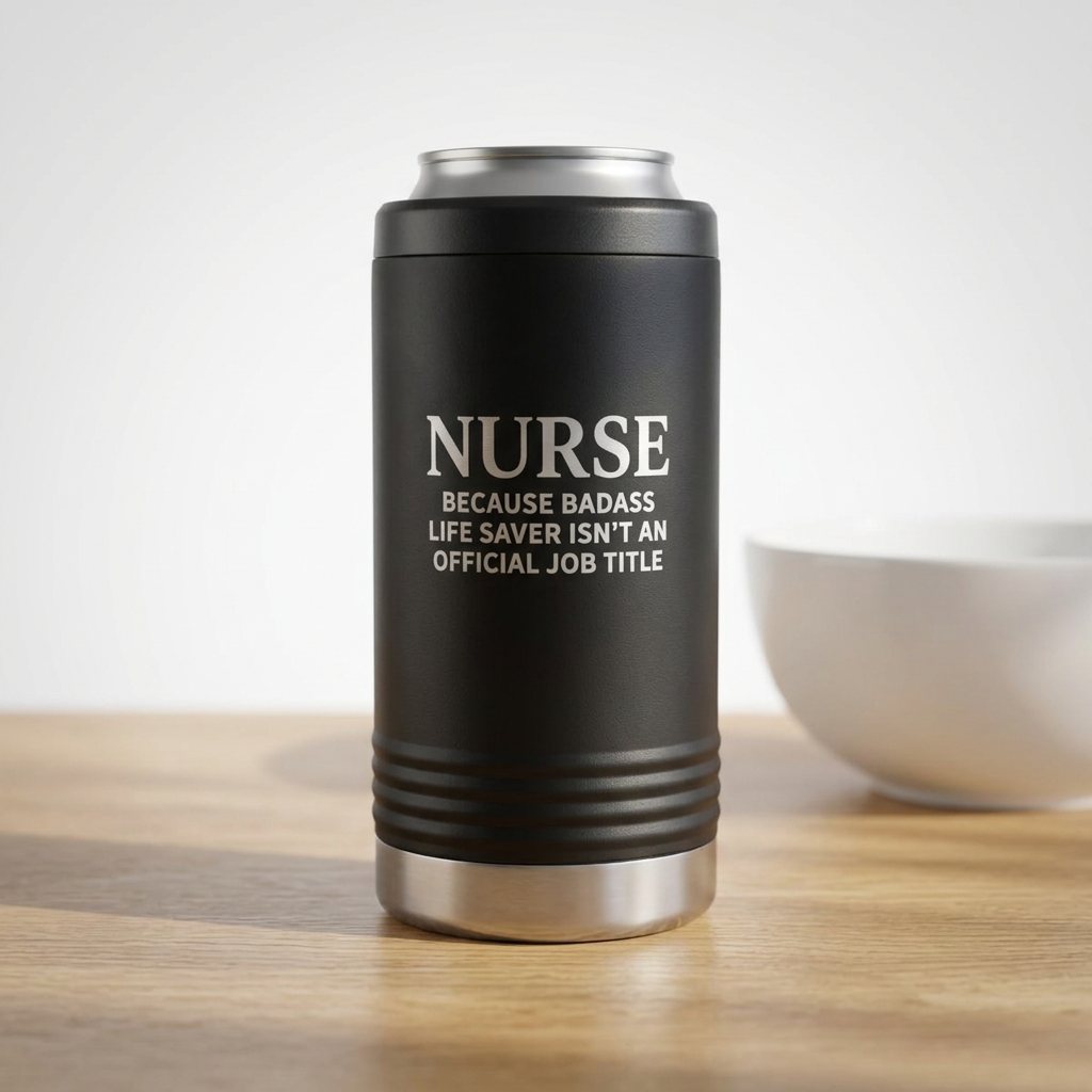 "Nurse Because Badass Lifesaver Isn't An Official Title" slim beverage holder