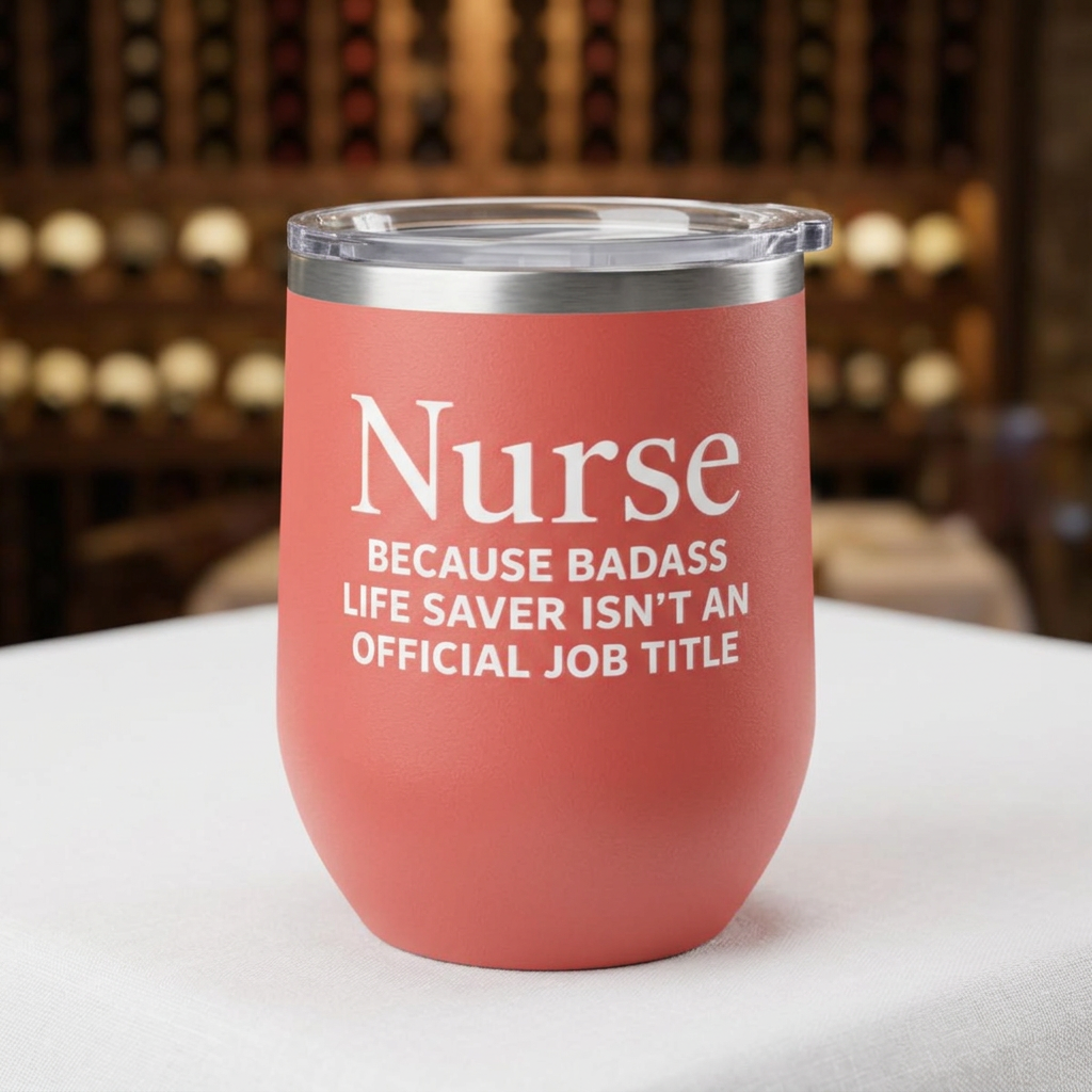 Nurse Wine Tumbler 12oz - "Because Badass Life Saver Isn't an Official Job Title"