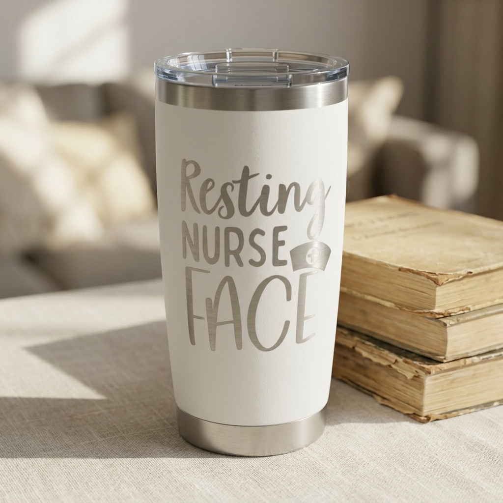 Resting Nurse Face 20oz Engraved Tumbler – Insulated Travel Cup for Nurses