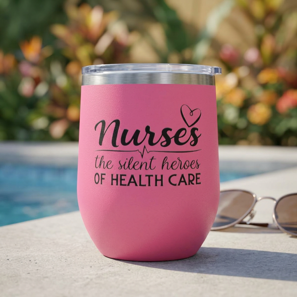 Nurse Wine Tumbler - "Nurses: The Silent Heroes of Health Care" 12oz Insulated Stainless Steel