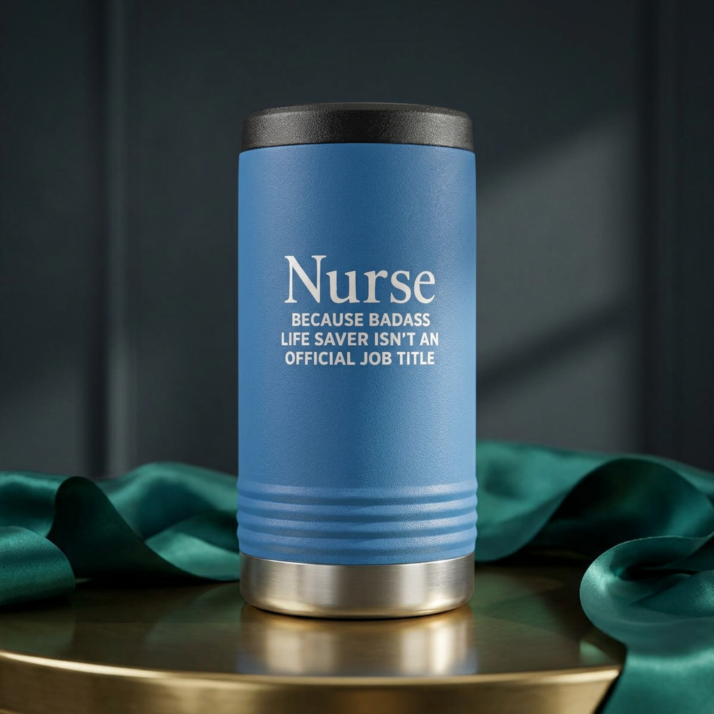 "Nurse Because Badass Lifesaver Isn't An Official Title" slim beverage holder
