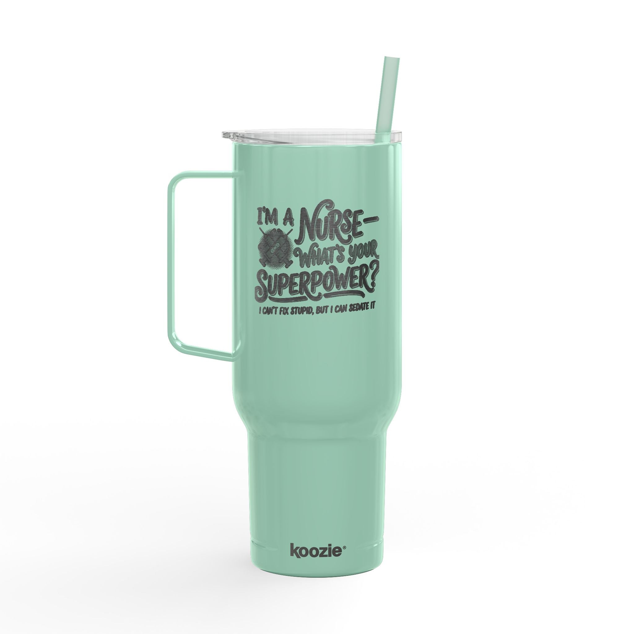 Koozie Brand 40oz Engraved Tumbler- Insulated Stainless Steel with handle, lid and straw