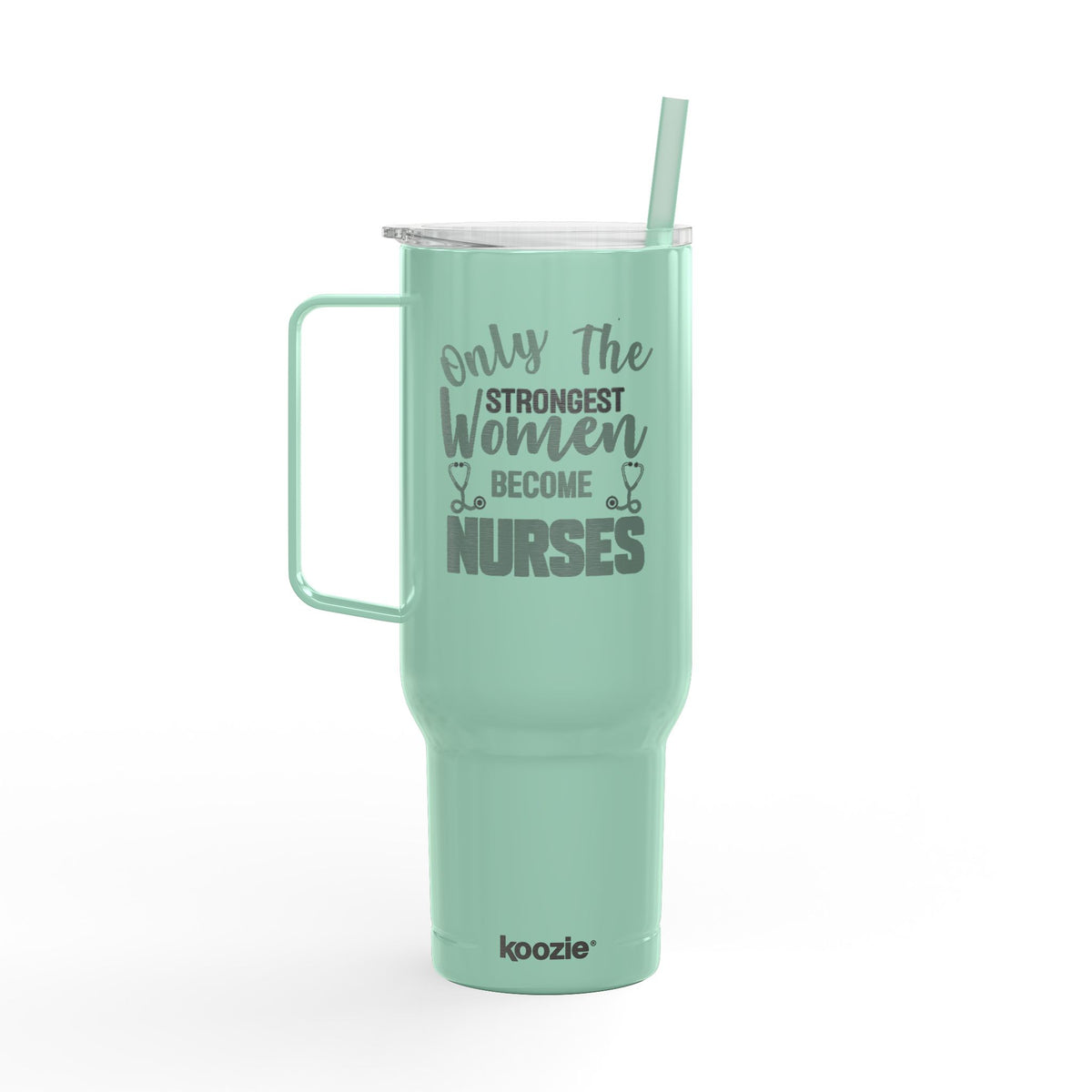 Koozie 40oz Engraved Tumbler- Insulated, Stainless Steel with handle, lid and straw
