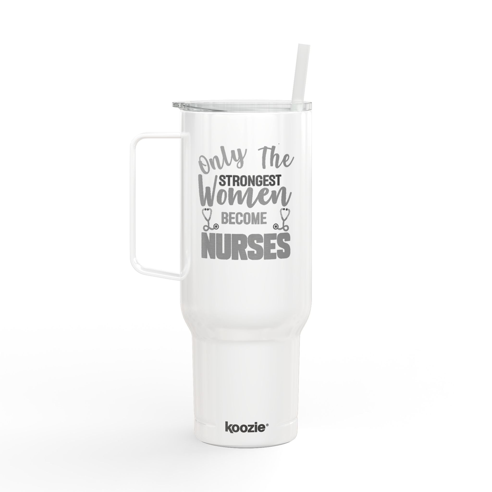 Koozie 40oz Engraved Tumbler- Insulated, Stainless Steel with handle, lid and straw