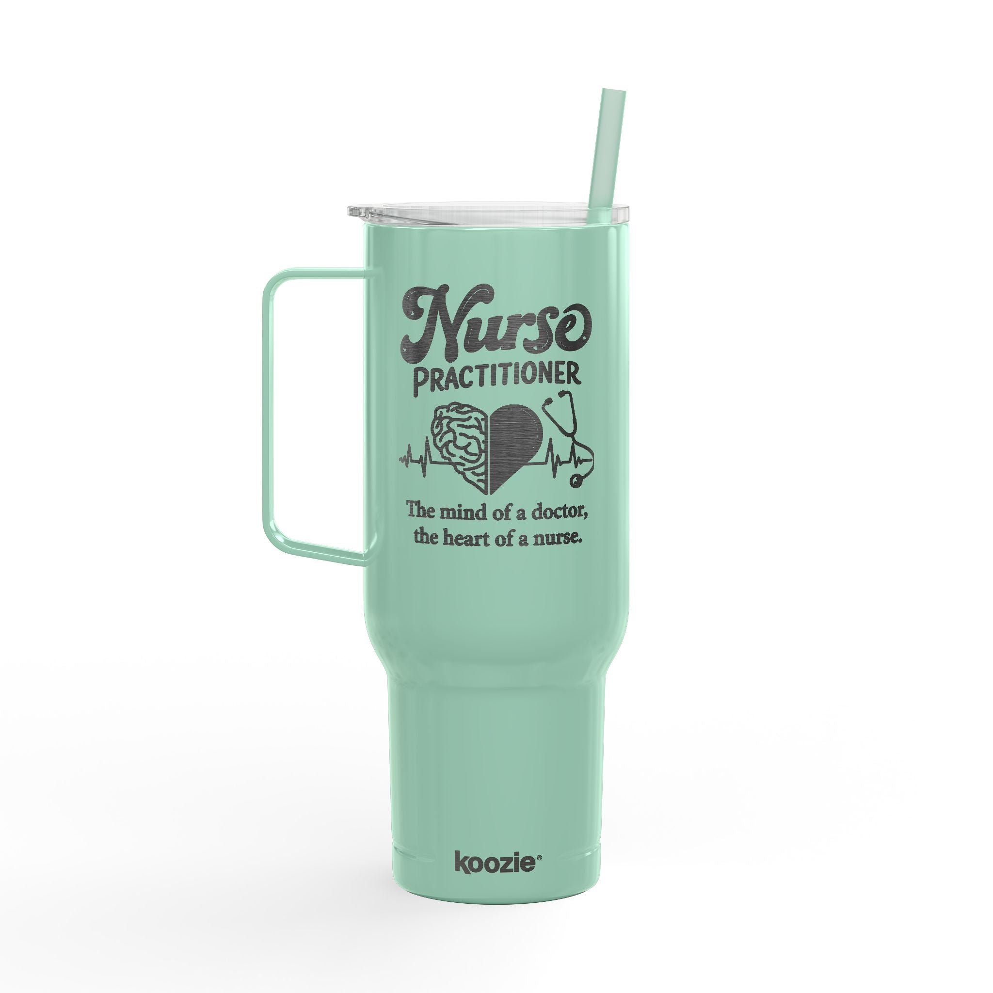 Koozie 40 oz. Stainless Steel Engraved Tumbler with lid, handle and straw
