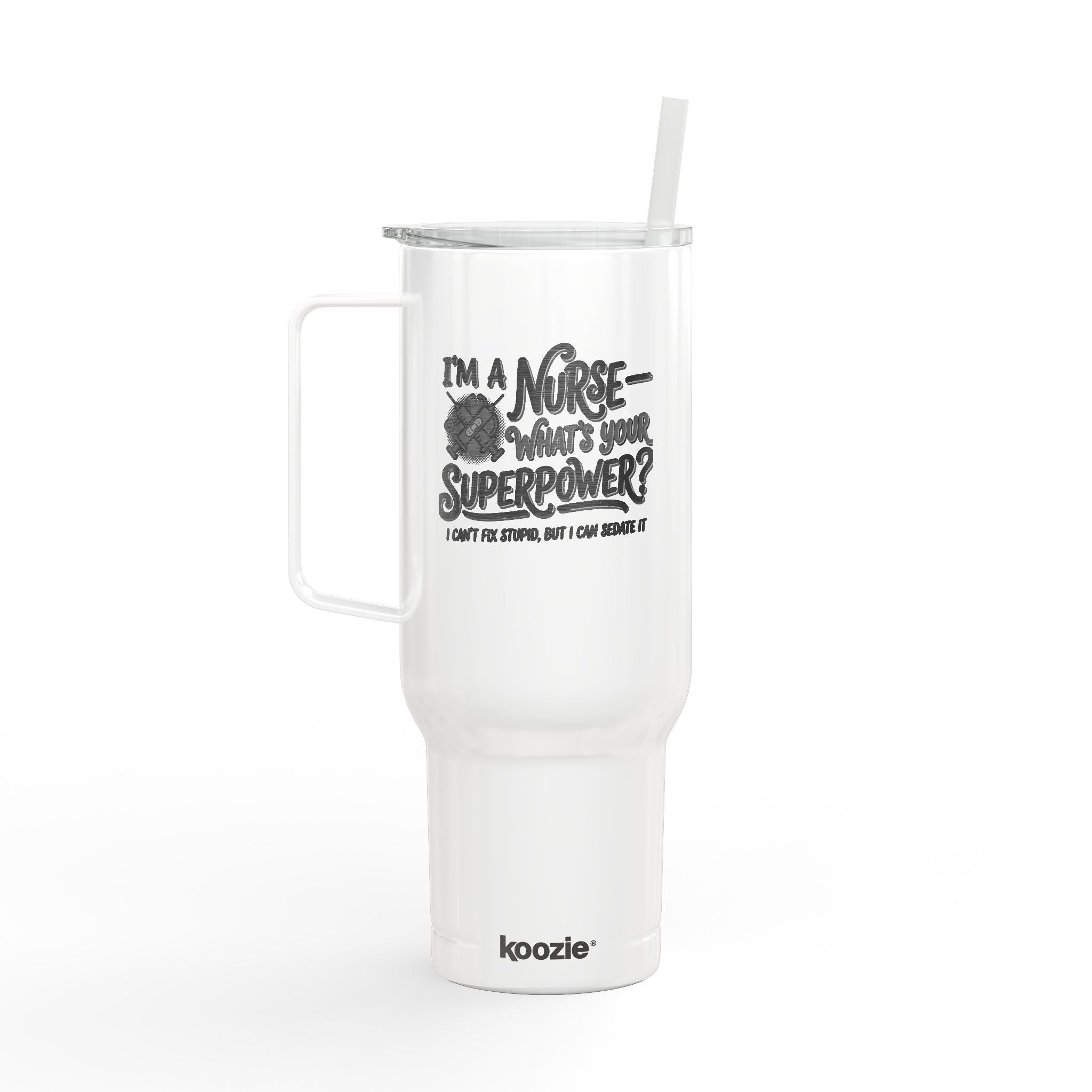 Koozie Brand 40oz Engraved Tumbler- Insulated Stainless Steel with handle, lid and straw