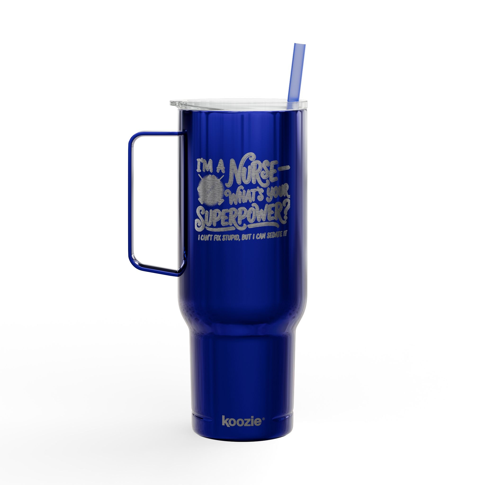 Koozie Brand 40oz Engraved Tumbler- Insulated Stainless Steel with handle, lid and straw